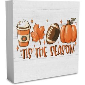 Rustic Tis the Season Pumpkin Wood Box Signs 5x5 Fall Farmhouse Décor